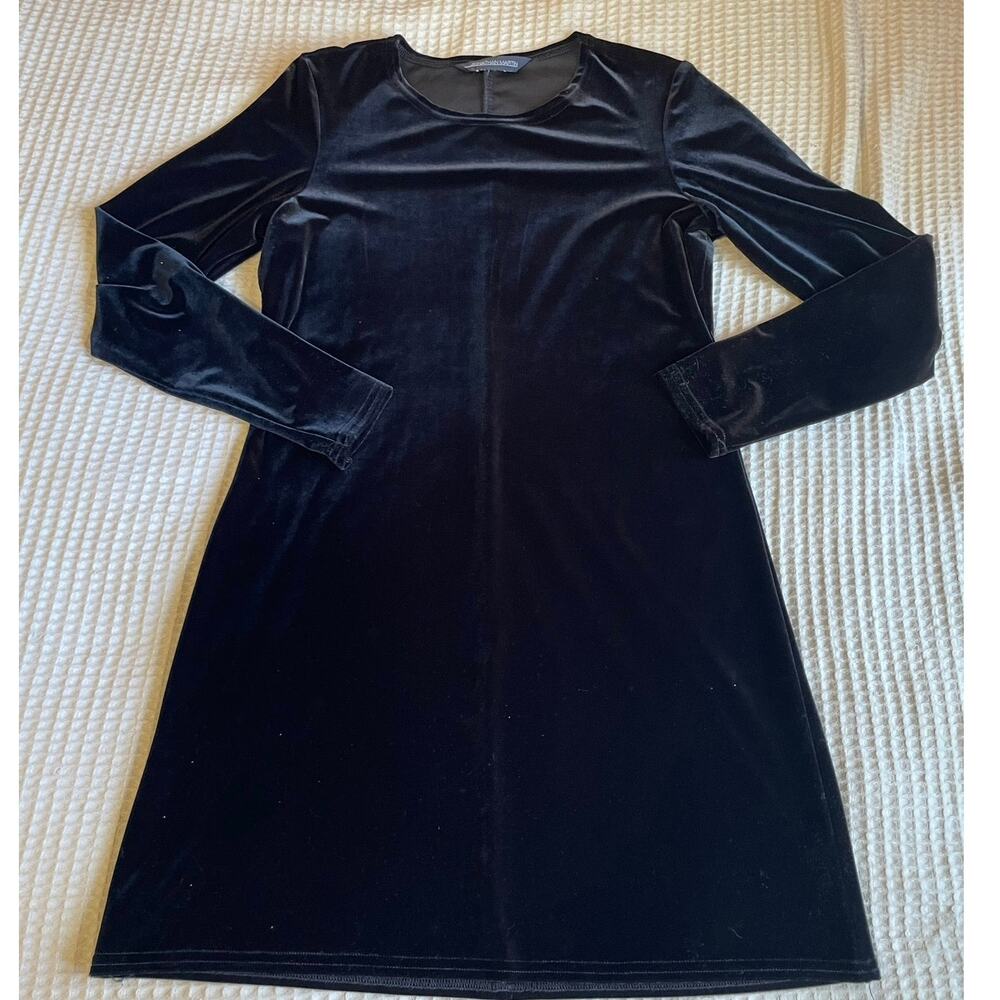 Jonathan Martin Black Velvet Long Sleeve Romantic Mini Shirt Dress Size Medium - Picture 7 of 9